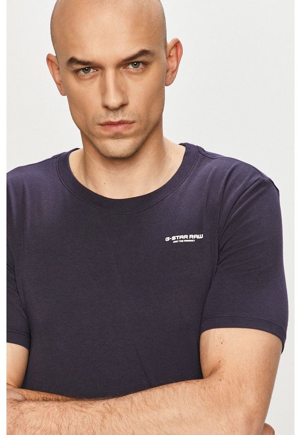 G-Star RAW - G-Star Raw - T-shirt. Kolor: niebieski. Materiał: bawełna. Wzór: aplikacja