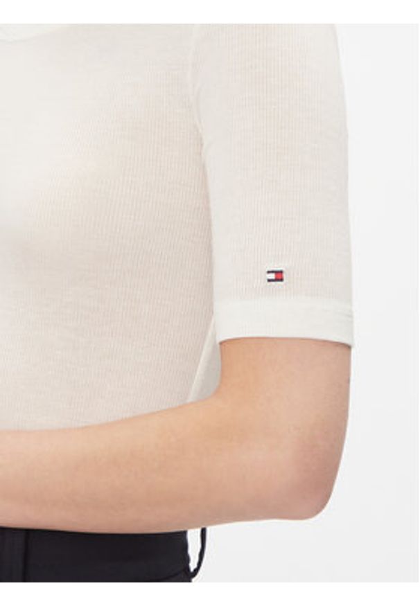 TOMMY HILFIGER - Tommy Hilfiger T-Shirt Slim Soft Tencel C-Nk 1/2Slv WW0WW39789 Écru Slim Fit. Materiał: wiskoza