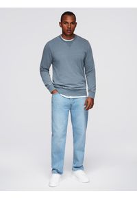 Ombre Clothing - Washowana bluza męska z ozdobnym przeszyciem przy dekolcie - jasnoniebieska V3 - Rozmiar: L. Kolor: niebieski. Materiał: jeans, materiał, poliester, bawełna. Wzór: haft #4