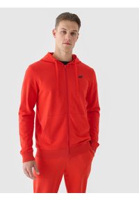 4f - 4F Bluza dresowa rozpinana z kapturem męska - czerwona 3XL. Okazja: na co dzień. Typ kołnierza: kaptur. Kolor: czerwony. Materiał: dresówka. Wzór: gładki, ze splotem. Styl: casual, sportowy #1