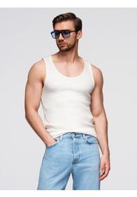 Ombre Clothing - Męska bawełniana koszulka basic na ramiączkach – biała V1 - Rozmiar: M. Kolor: biały. Materiał: bawełna. Długość rękawa: na ramiączkach. Sezon: lato