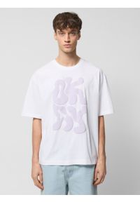 outhorn - T-shirt oversize z nadrukiem męski - biały. Okazja: na plażę. Kolor: biały. Materiał: dzianina, materiał, bawełna. Wzór: nadruk. Styl: wakacyjny #5