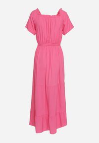 Born2be - Ciemnoróżowa Sukienka z Wiskozy Telephanassa. Typ kołnierza: dekolt hiszpanka. Kolor: różowy. Materiał: wiskoza. Długość rękawa: krótki rękaw. Wzór: gładki. Typ sukienki: rozkloszowane. Długość: maxi #6