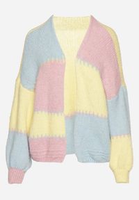 Born2be - Różowy Kardigan z Wełną i Wiskozą w Patchworkowe Łaty Fesunesa. Okazja: na co dzień. Kolor: różowy. Materiał: wełna, wiskoza. Styl: klasyczny, casual #4