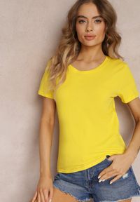 Renee - Żółty Bawełniany T-shirt Melinthe. Okazja: na co dzień. Kolor: żółty. Materiał: bawełna. Długość rękawa: krótki rękaw. Długość: krótkie. Styl: casual #5