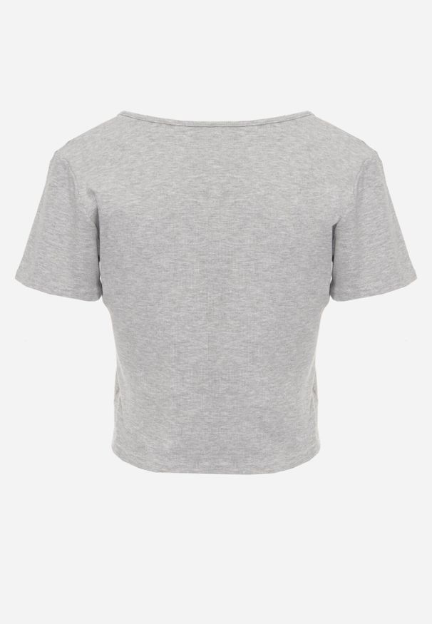 Born2be - Szary Prążkowany Top Bawełniany z Guzikami przy Dekolcie Nedera. Okazja: na co dzień. Kolor: szary. Materiał: prążkowany, bawełna. Styl: casual, klasyczny