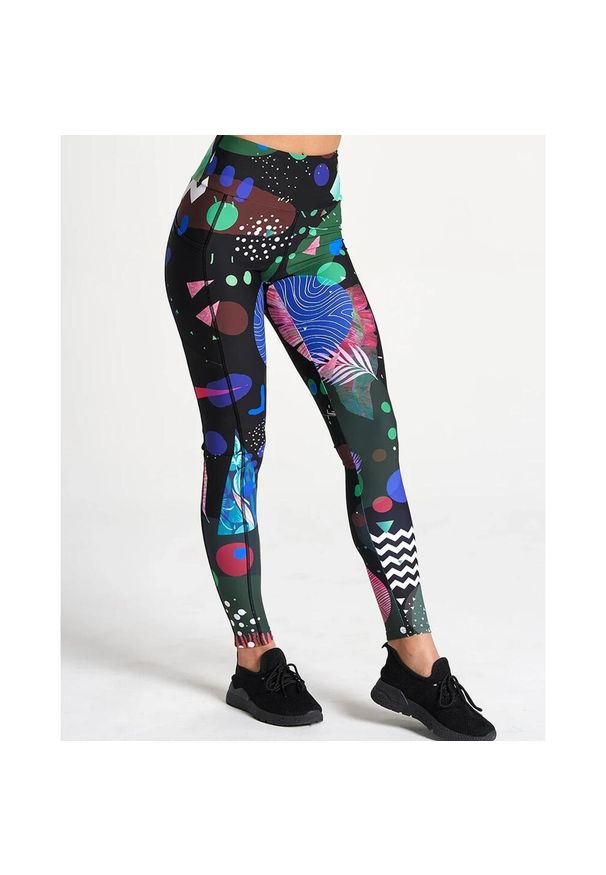 SLAVIWEAR - Legginsy sportowe damskie z wysokim stanem Black Abstract z kieszenią. Stan: podwyższony. Kolor: wielokolorowy, czarny