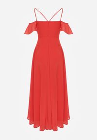 Born2be - Czerwona Maxi Sukienka o Rozkloszowanym Fasonie na Cienkich Skrzyżowanych Ramiączkach Hendina. Okazja: na wesele, na imprezę, na ślub cywilny. Typ kołnierza: dekolt hiszpanka. Kolor: czerwony. Długość rękawa: na ramiączkach. Typ sukienki: rozkloszowane. Długość: maxi #8