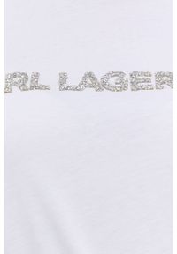 Karl Lagerfeld T-shirt bawełniany kolor biały. Okazja: na co dzień. Kolor: biały. Materiał: bawełna. Wzór: aplikacja. Styl: casual #4