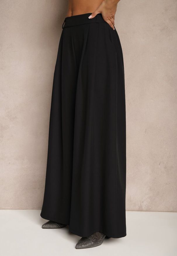 Renee - Czarne Eleganckie Spodnie Palazzo z Szerokimi Nogawkami Adivisa. Stan: podwyższony. Kolor: czarny. Styl: elegancki