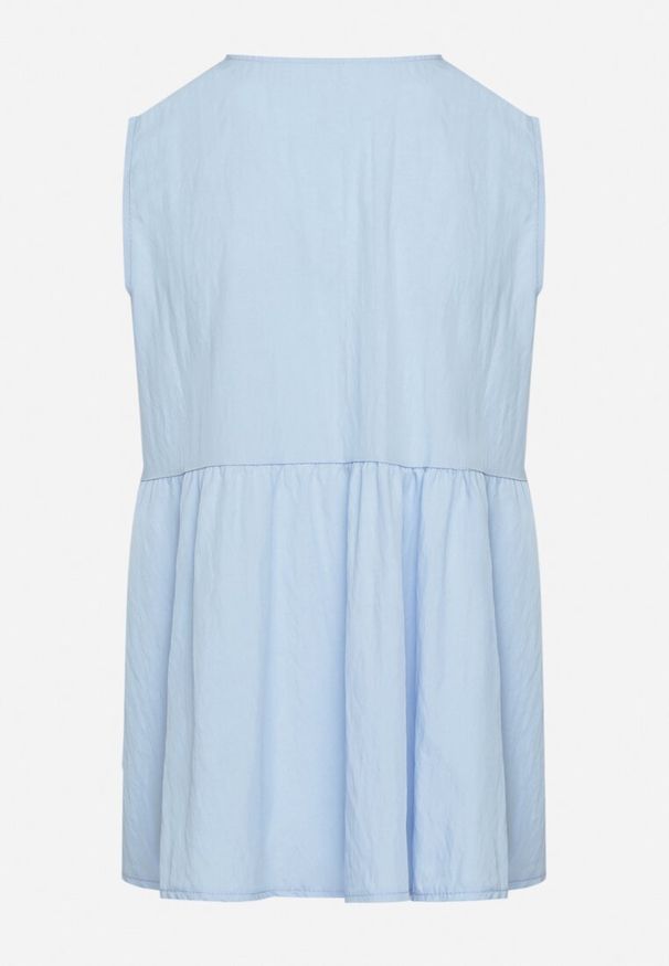 Born2be - Jasnoniebieska Bluzka z Wiskozą z Baskinką Wiązaniem i Kołnierzykiem Davissen. Kolor: niebieski. Materiał: wiskoza. Styl: elegancki