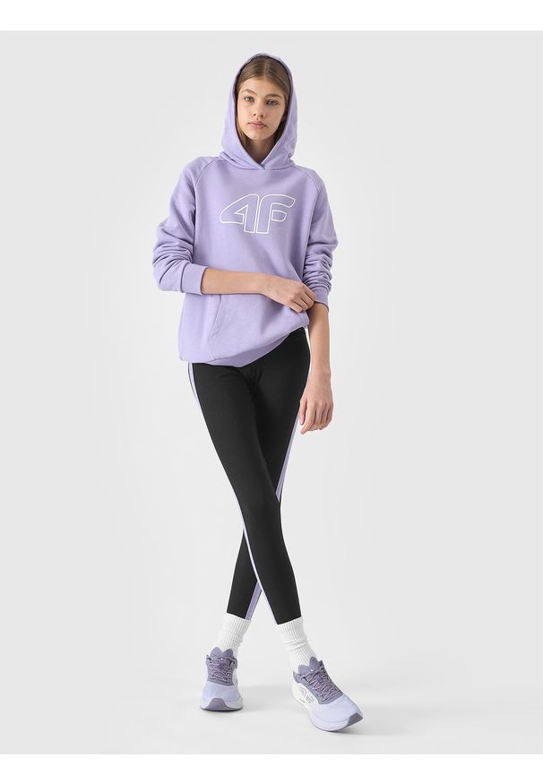 4f - 4F Legginsy dzianinowe z bawełną organiczną dziewczęce - czarne 164 (13-14 lat). Okazja: na co dzień. Stan: podwyższony. Kolor: czarny. Materiał: dzianina, bawełna. Wzór: ze splotem, gładki, jednolity. Sezon: lato. Styl: sportowy, casual