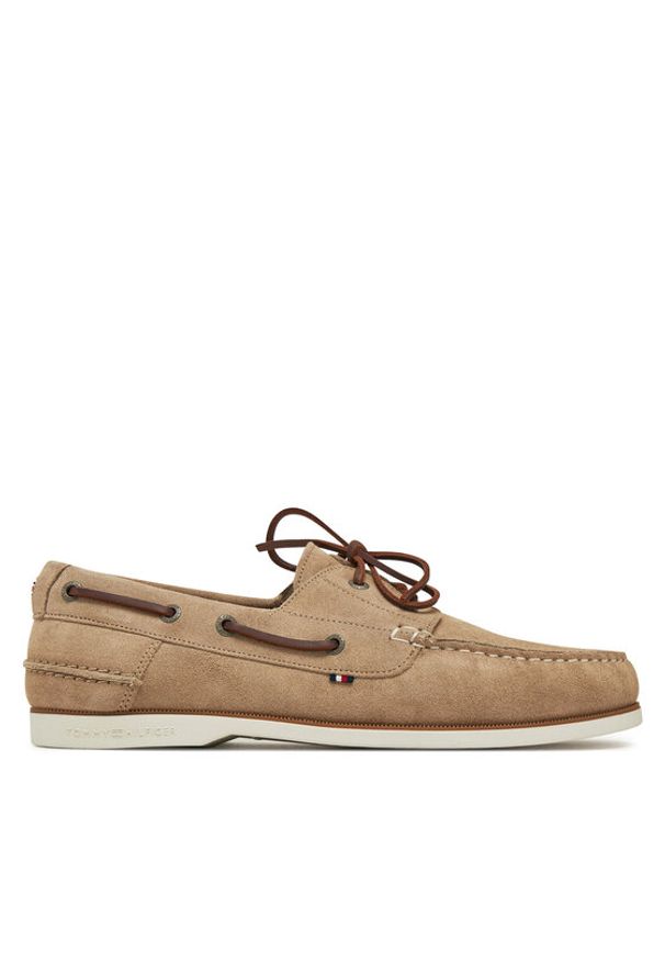 TOMMY HILFIGER - Tommy Hilfiger Półbuty Th Boat Shoe Core Suede FM0FM05387 Beżowy. Kolor: beżowy. Materiał: zamsz, skóra