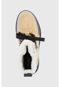 sorel - Sorel Śniegowce skórzane Torino II WP kolor beżowy. Nosek buta: okrągły. Zapięcie: sznurówki. Kolor: beżowy. Materiał: skóra. Obcas: na platformie