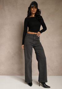 Renee - Ciemnoszare Jeansy High Waist z Szerokimi Nogawkami Vetimira. Okazja: na co dzień. Stan: podwyższony. Kolor: szary. Styl: casual #3