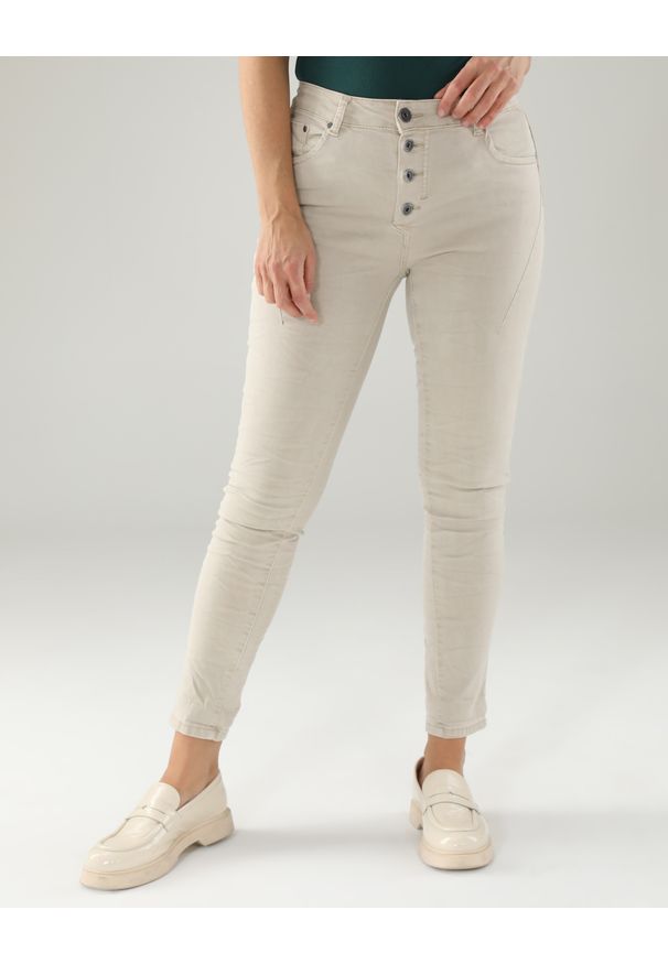 Unisono - BEŻOWE JEANSY 42-6873-18 BEIGE. Kolor: beżowy. Materiał: jeans