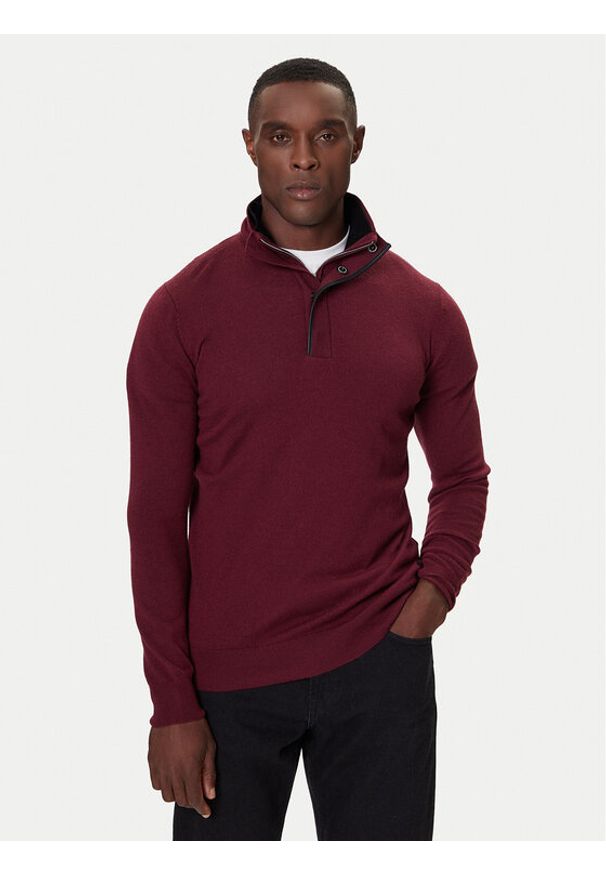 Karl Lagerfeld - KARL LAGERFELD Sweter 655005 554399 Bordowy Slim Fit. Typ kołnierza: dekolt w karo. Kolor: czerwony. Materiał: wełna