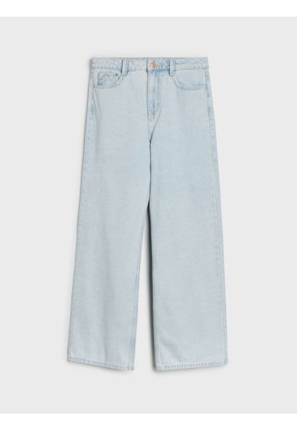 Sinsay - Jeansy wide leg z efektem sprania - niebieski. Kolor: niebieski