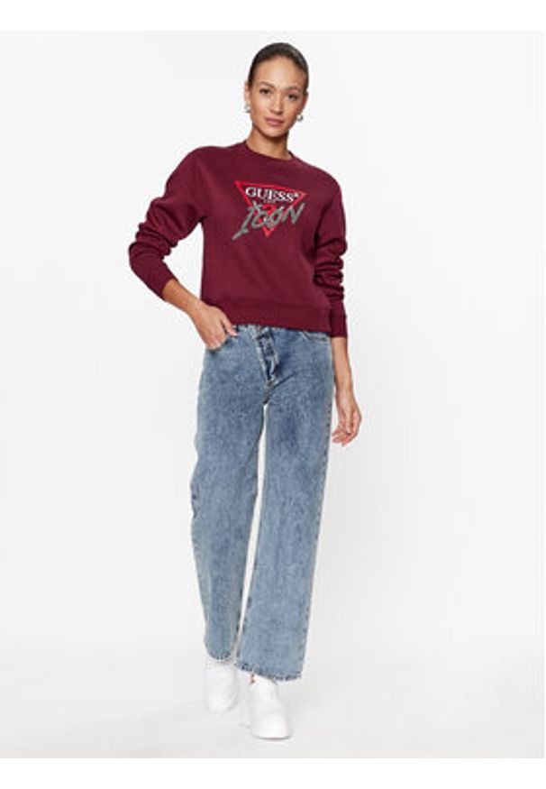 Guess Bluza W3BQ14 KB681 Bordowy Regular Fit. Kolor: czerwony. Materiał: syntetyk, bawełna