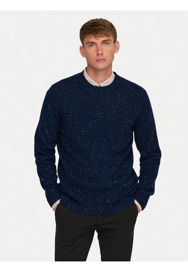 Only & Sons Sweter Ricky 22031539 Granatowy Regular Fit. Kolor: niebieski. Materiał: wełna