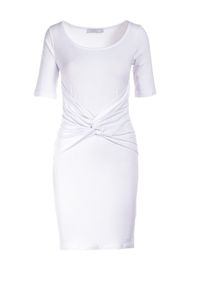 Born2be - Biała Sukienka Diothise. Kolor: biały. Materiał: dzianina. Wzór: gładki, aplikacja. Styl: klasyczny. Długość: mini #3