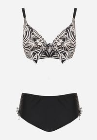 Born2be - Czarno-Beżowe Bikini Biustonosz z Ozdobnym Wiązaniem i Figi ze Ściągaczami Miraleh. Kolor: czarny #1