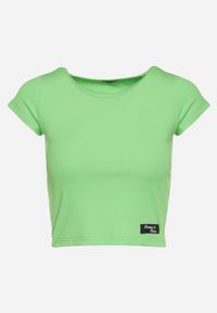 Born2be - Zielona Koszulka T-shirt z Krótkim Rękawem z Prążkowanej Dzianiny Nuvolia. Kolor: zielony. Materiał: dzianina, prążkowany. Długość rękawa: krótki rękaw. Długość: krótkie. Sezon: lato #6