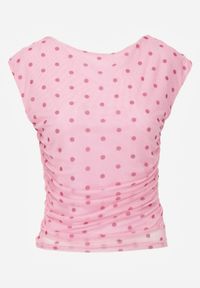 Born2be - Różowa Bluzka bez Rękawów w Kropki z Siateczki Thespis. Okazja: do pracy, na co dzień. Kolor: różowy. Materiał: materiał, jeans. Długość rękawa: bez rękawów. Długość: długie. Wzór: kropki. Styl: casual #4