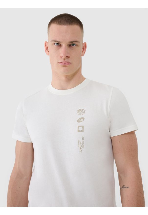 4f - 4F T-shirt regular z nadrukiem męski - beżowy XXL. Okazja: na co dzień. Kolor: beżowy. Materiał: dzianina, bawełna, jersey. Długość rękawa: krótki rękaw. Długość: krótkie. Wzór: nadruk. Styl: klasyczny, sportowy, casual