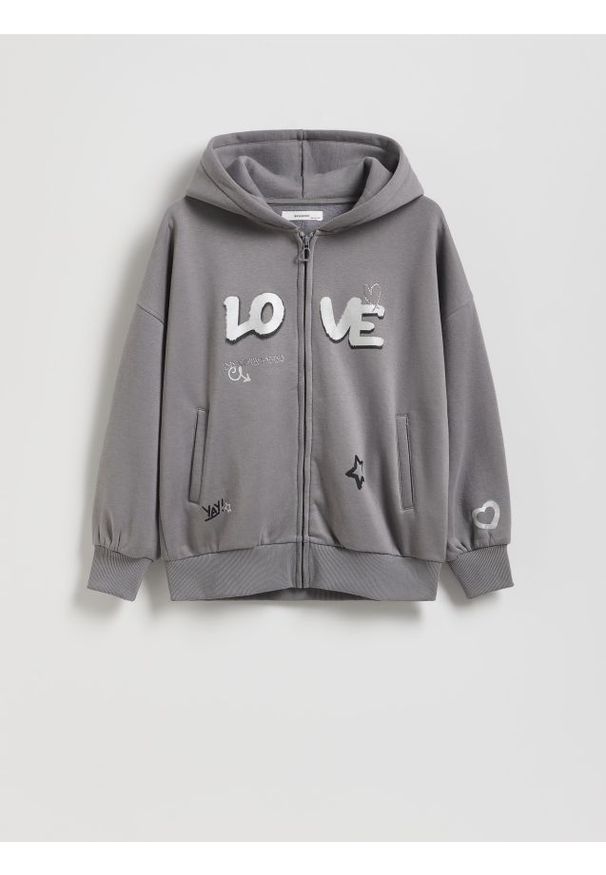 Reserved - Luźna bluza z kapturem - ciemnoszary. Typ kołnierza: kaptur. Kolor: szary. Materiał: bawełna