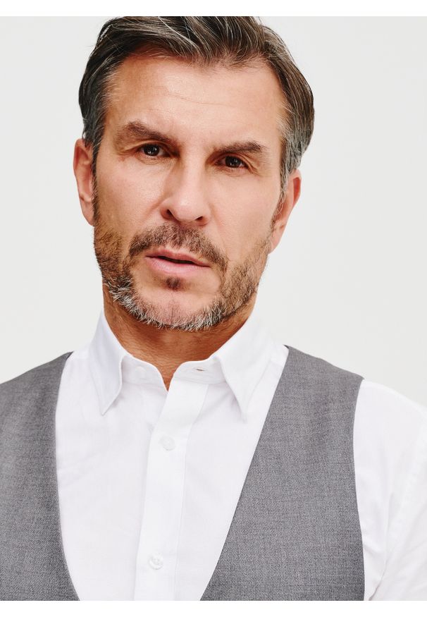 Pako Lorente - PAKO LORENTE – Szara dwurzędowa kamizelka męska. Kolor: szary. Materiał: wiskoza, elastan, poliester. Styl: młodzieżowy, elegancki