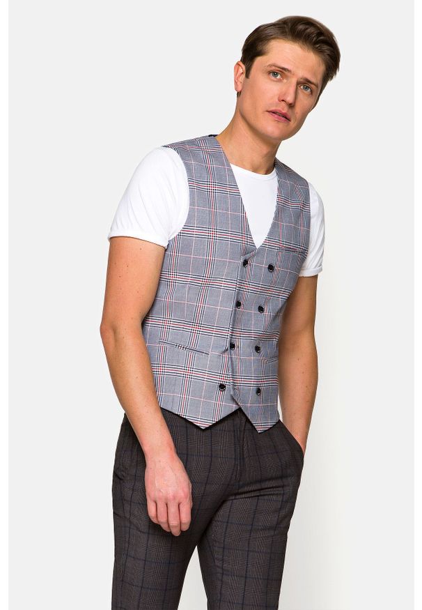 Lancerto - Kamizelka w Kratę Manta. Typ kołnierza: golf. Materiał: jeans, wiskoza, materiał, elastan, tkanina, poliester. Wzór: kolorowy