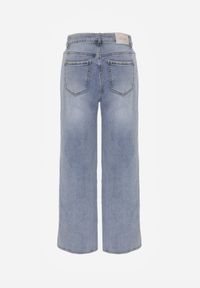 Born2be - Niebieskie Jeansy Szerokie z Wysokim Stanem Ozdobione Przeszyciami Aikaea. Okazja: na co dzień. Stan: podwyższony. Kolor: niebieski. Wzór: aplikacja. Styl: casual, elegancki #6