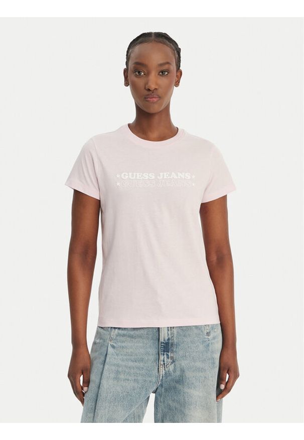 Guess Jeans T-Shirt W6GIC5 K8HM0 Różowy Regular Fit. Kolor: różowy. Materiał: bawełna