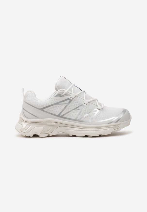 Renee - Biało-Srebrne Sneakersy z Ozdobnymi Wstawkami i Ściąganą Gumką Aineri. Nosek buta: okrągły. Kolor: biały. Materiał: materiał. Obcas: na obcasie. Wysokość obcasa: niski