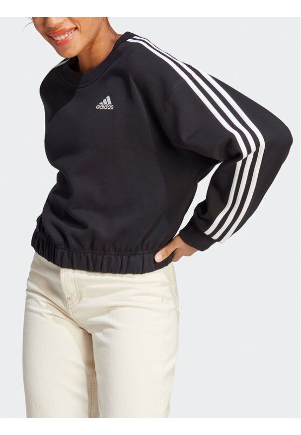 Adidas - adidas Bluza Essentials 3-Stripes Crop Sweatshirt HR4926 Czarny Loose Fit. Kolor: czarny. Materiał: bawełna