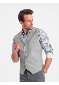 Ombre Clothing - Męska kamizelka garniturowa z kołnierzem - jasnoszara V1 - Rozmiar: S. Kolor: szary. Materiał: poliester
