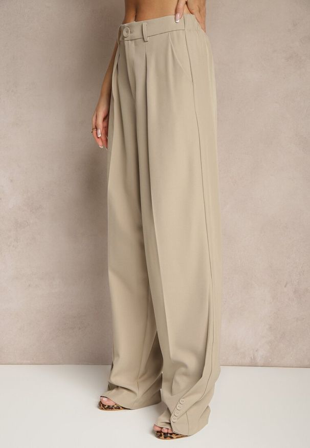 Renee - Beżowe Spodnie Garniturowe High Waist Annavia. Okazja: na spotkanie biznesowe. Stan: podwyższony. Kolor: beżowy. Styl: biznesowy, elegancki