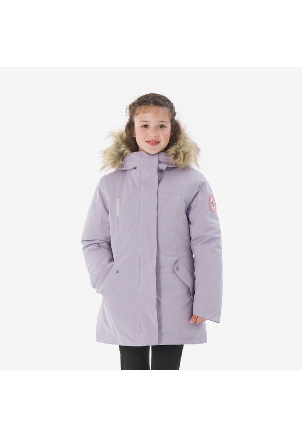 quechua - Parka turystyczna zimowa dla dzieci Quechua NH900. Typ kołnierza: kołnierzyk stójkowy. Kolor: fioletowy. Materiał: futro. Sezon: zima. Styl: sportowy, elegancki