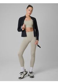 4f - 4F Bluza treningowa slim szybkoschnąca damska - czarna L. Okazja: na co dzień. Typ kołnierza: kołnierzyk stójkowy. Kolor: czarny. Materiał: włókno. Styl: casual, sportowy, klasyczny #2
