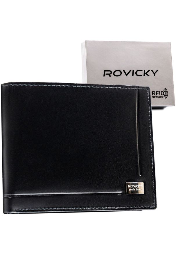 ROVICKY - Portfel męski Rovicky CPR-06-NBAR czarny. Kolor: czarny. Materiał: skóra