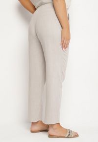 Born2be - Szare Spodnie z Lnem i Elastyczną Gumką w Pasie Nativena. Okazja: na co dzień. Kolekcja: plus size. Kolor: szary. Materiał: len. Styl: casual #7