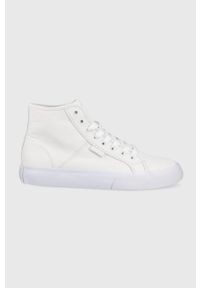 DC trampki damskie kolor biały. Nosek buta: okrągły. Zapięcie: sznurówki. Kolor: biały. Materiał: guma, materiał. Szerokość cholewki: normalna