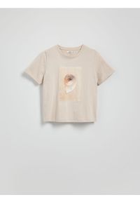 Reserved - T-shirt z nadrukiem - beżowy. Kolor: beżowy. Materiał: bawełna. Wzór: nadruk #1