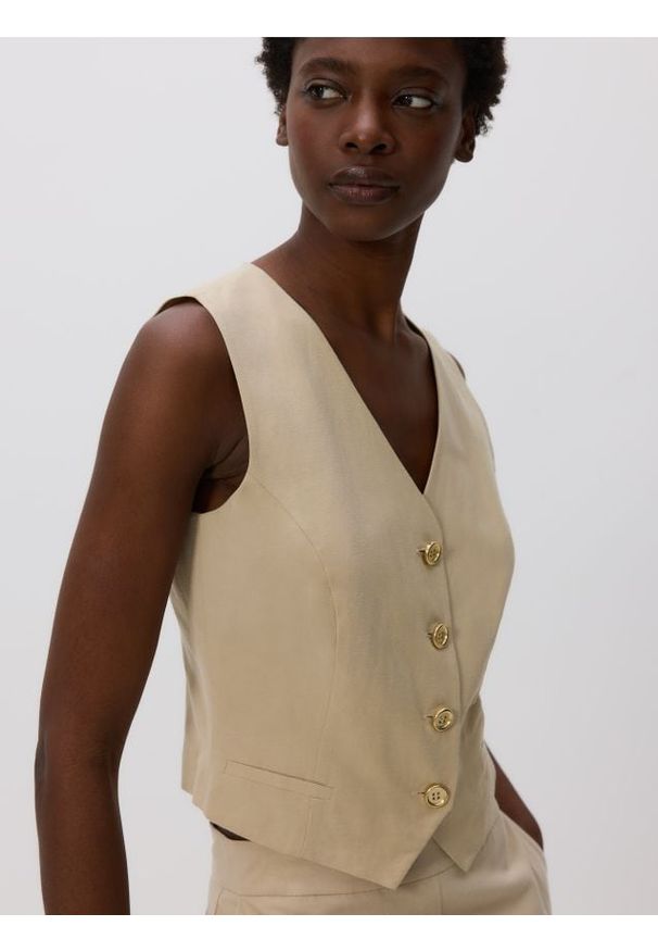 Reserved - Kamizelka z dodatkiem wiskozy - beżowy. Kolor: beżowy. Materiał: wiskoza