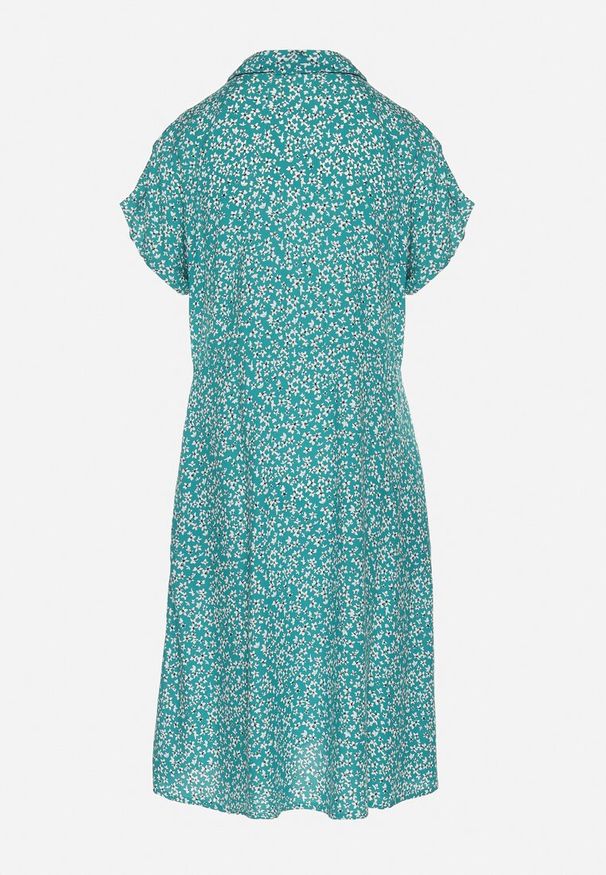 Born2be - Ciemnozielona Bawełniana Sukienka Koszulowa w Kwiaty z Rozkloszowanym Dołem Jerilsa. Okazja: na co dzień. Typ kołnierza: kołnierzyk klasyczny. Kolor: zielony. Materiał: bawełna. Długość rękawa: krótki rękaw. Wzór: kwiaty. Typ sukienki: koszulowe. Styl: elegancki, casual, klasyczny