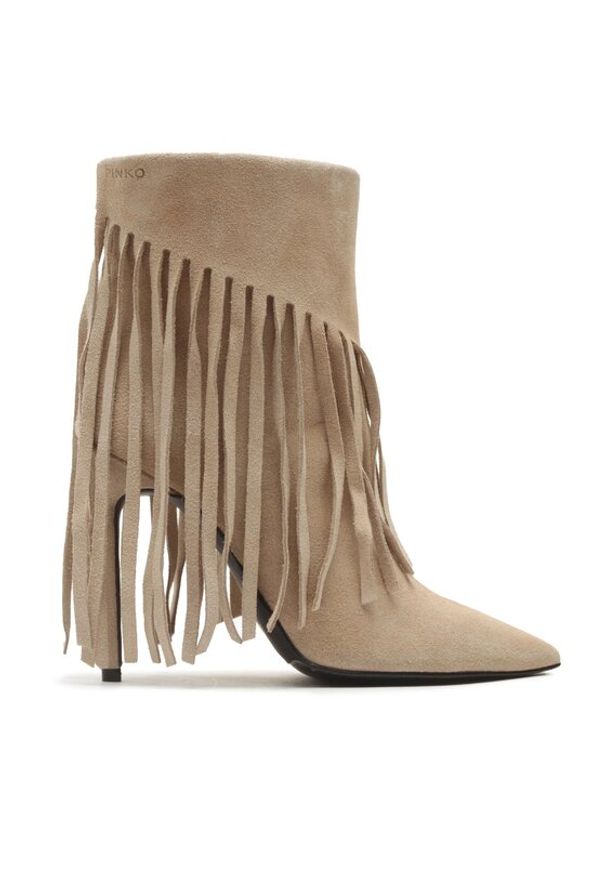 Pinko - PINKO Kowbojki Olympe Tronchetto PE 23 BLKS1 100573 A0N8 Beżowy. Kolor: beżowy. Materiał: zamsz, skóra