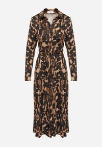 Born2be - Brązowo-Czarna Sukienka Maxi o Koszulowym Fasonie z Wiązaniem mZynlee. Okazja: na co dzień. Kolor: brązowy. Materiał: wiskoza. Typ sukienki: koszulowe. Styl: elegancki, casual, klasyczny. Długość: maxi #4