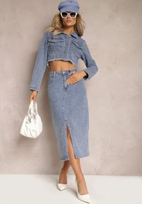 Renee - Granatowa Jeansowa Krótka Kurtka z Kieszonkami i Przetarciami Nipiria. Kolor: niebieski. Materiał: jeans. Długość: krótkie. Styl: klasyczny #4