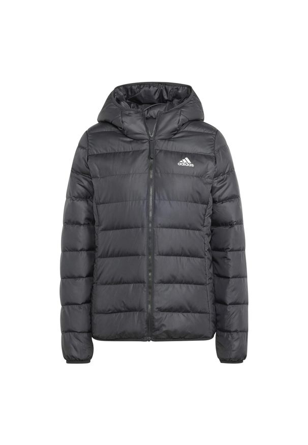 Adidas - Lekka kurtka puchowa adidas Essentials z kapturem czarna. Typ kołnierza: kaptur. Kolor: wielokolorowy, brązowy, czarny. Materiał: materiał, puch. Sport: piłka nożna